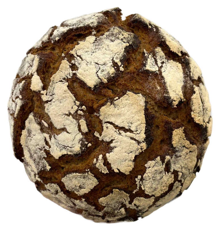 Tourte de Seigle, croûte farinée et craquelée